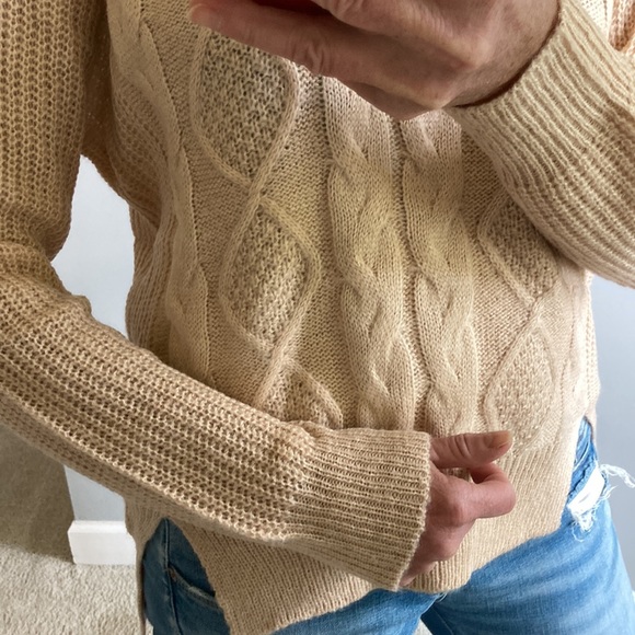Tan Color Cable Knit Cowlneck Sweater - Picture 9 of 10